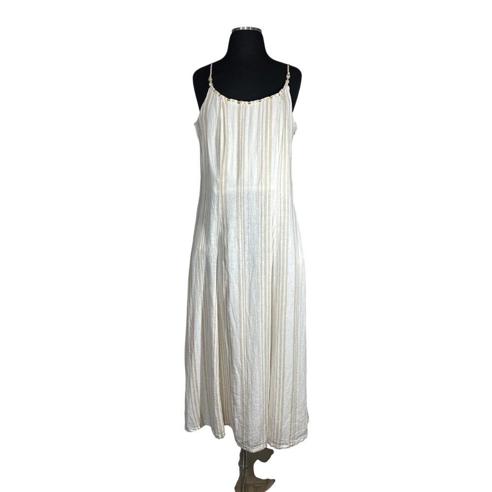 Calypso St. Barth Linen Blend Maxi Dress Sleeveless Striped 10 Spaghetti Straps